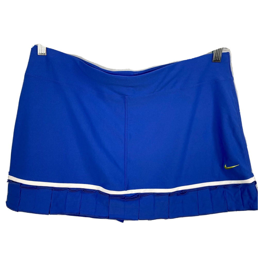 Nike Skort Womens Sz‎ L Fit Dry Blue White Golf Tennis Stretch Ruffle Trim Logo